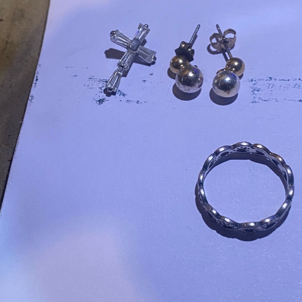 Silver Jewelry Set with Cross Earring and Ring